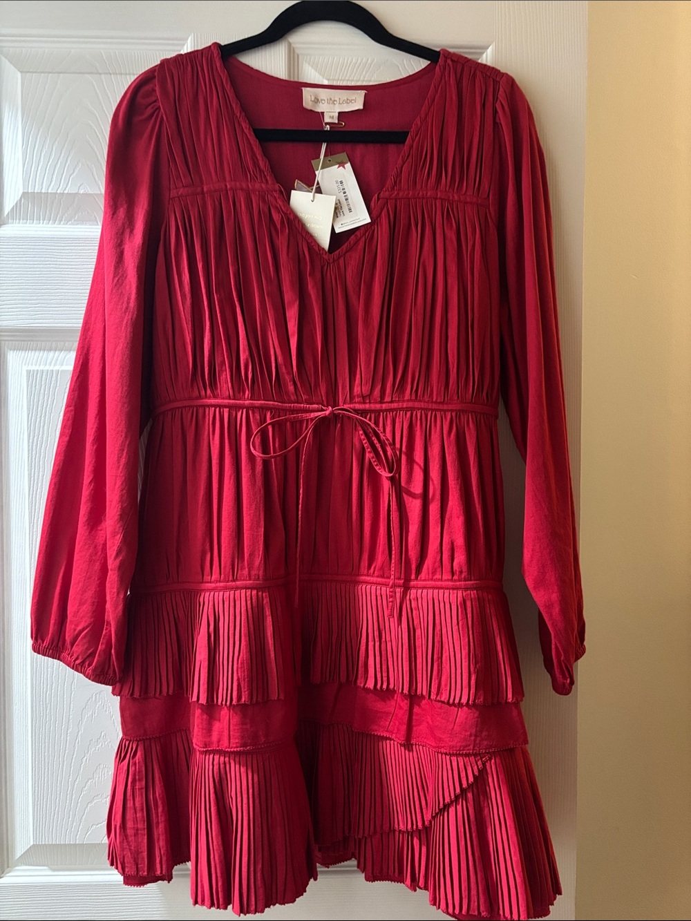 Life in Tango Red Long-Sleeve Tiered Pleated Dress
